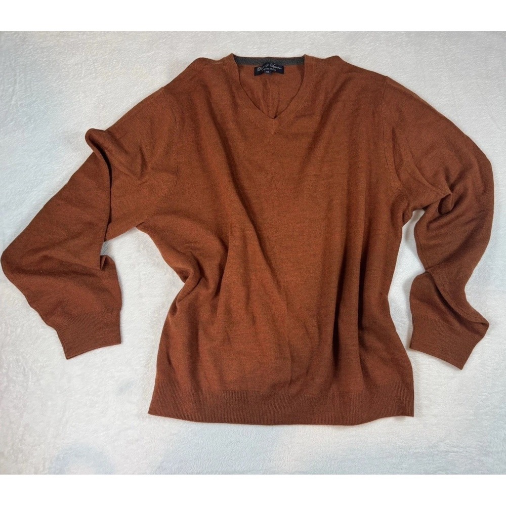Davis & Squire Men's Sweater V-Neck Extra Fine Merino Wool‎ Orange XXL Academia
